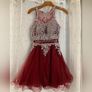 Anny Lee Burgundy tulle dress with silver embroidery
